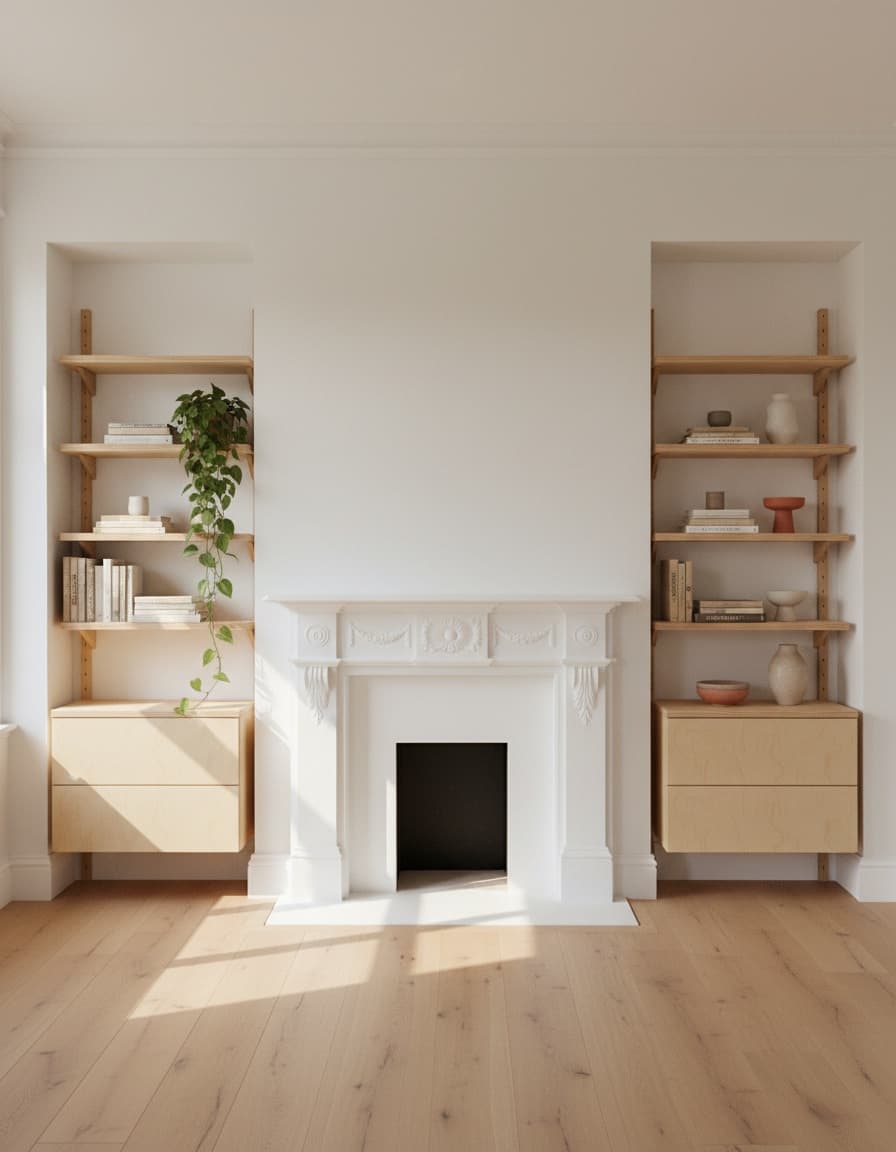 MESTRA wall-mounted shelving layout in a room